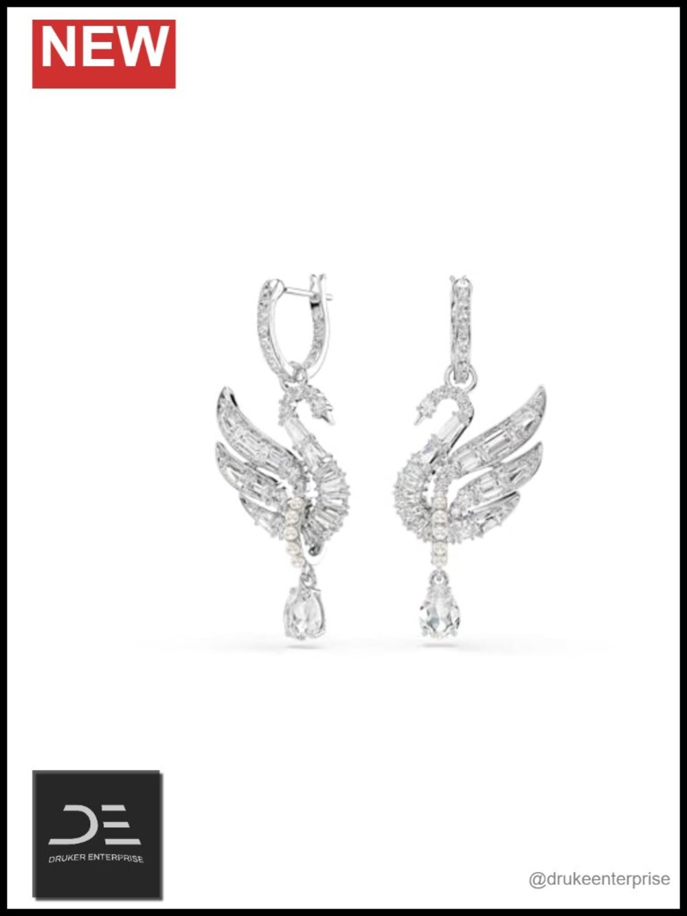 Swarovski Swan Drop Earrings Rhodium Finish Crystal Pavé